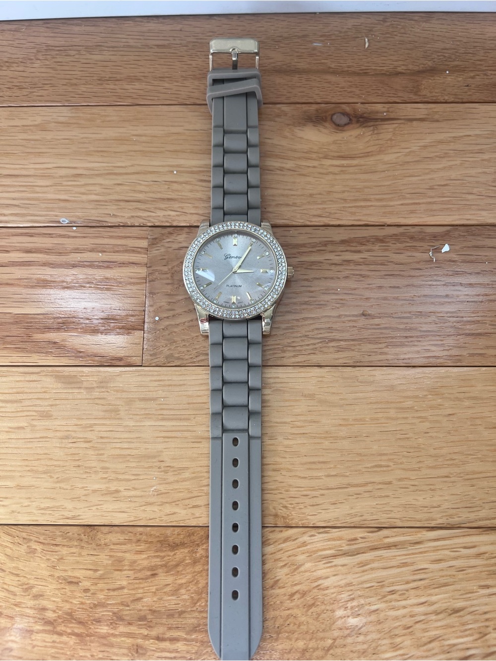 Geneva Taupe Silicone Strap Watch with Crystal Bezel